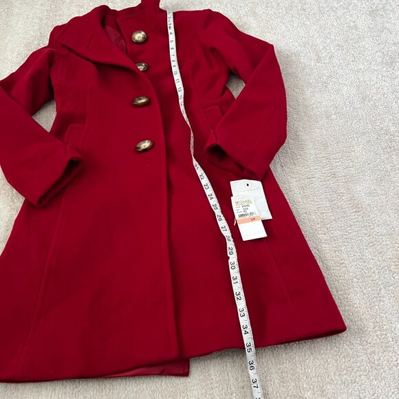 NWT MICHAEL Michael Kors Red Wool Winter Pea Coat 2P Petite - Picture 5 of 11